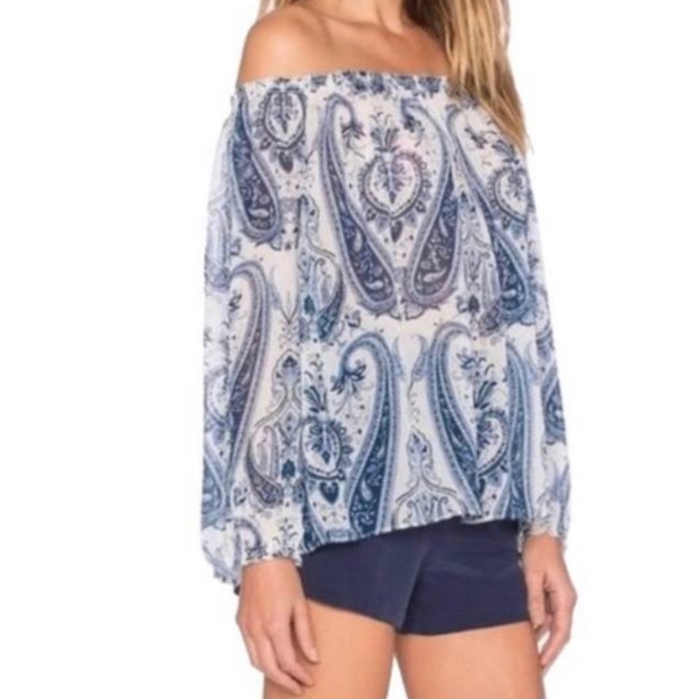 Joie Silk Off the Shoulder Paisley Blouse